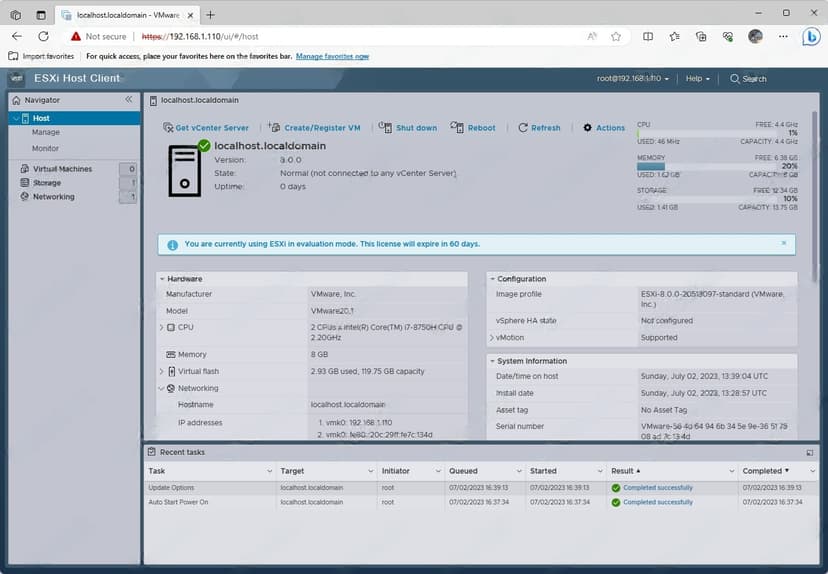 VMware ESXi Host Client Arayüzü
